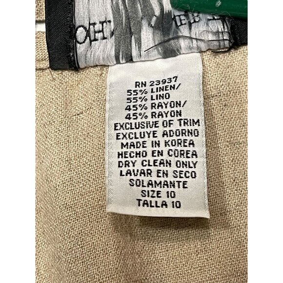 John Roberts Beige Button-Down Midi Dress Size 10 Linen/Rayon Blend Woven Trim S - Picture 5 of 15